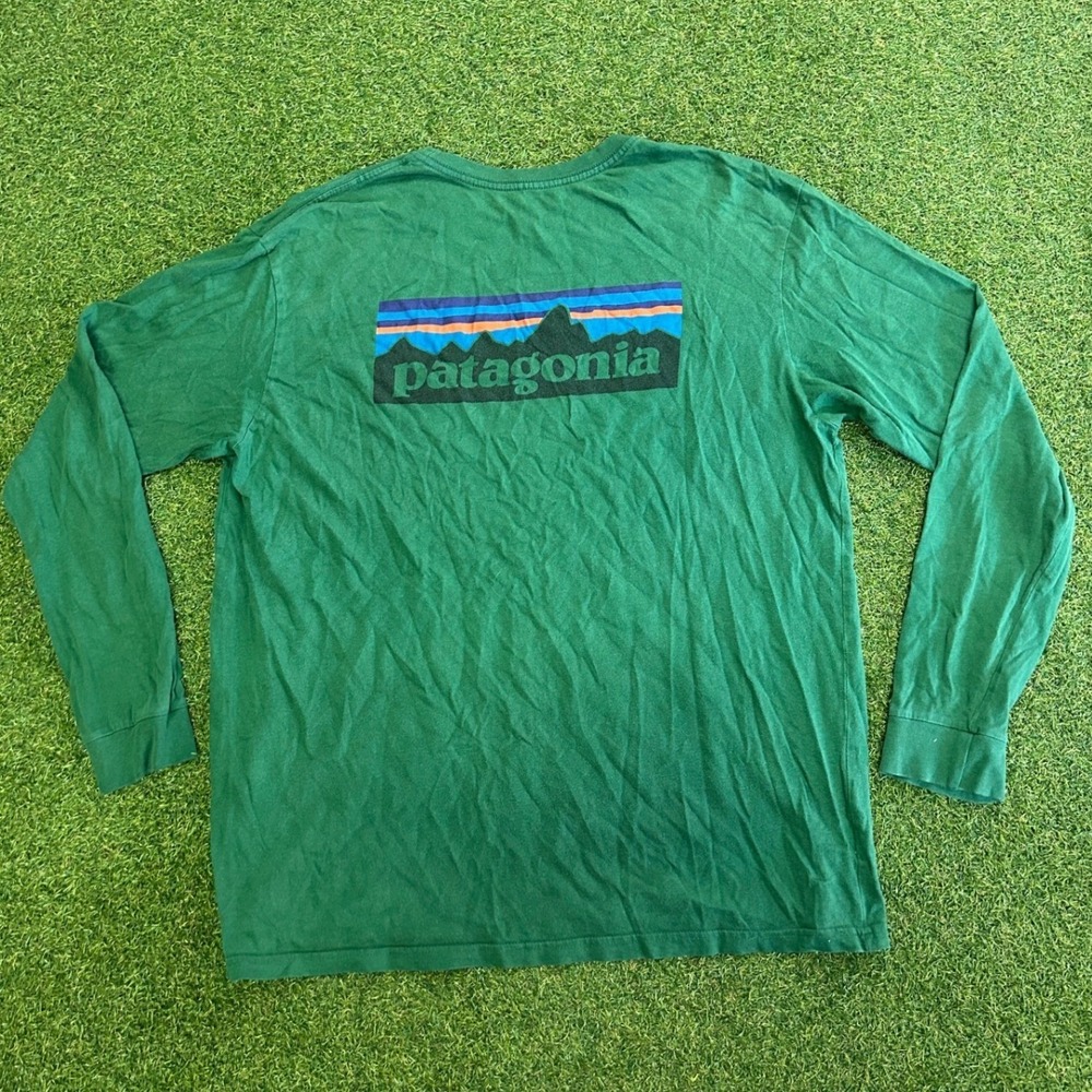 Patagonia Mens XL Green Long Sleeve P-6 Logo Graphic T-Shirt Regular Fit